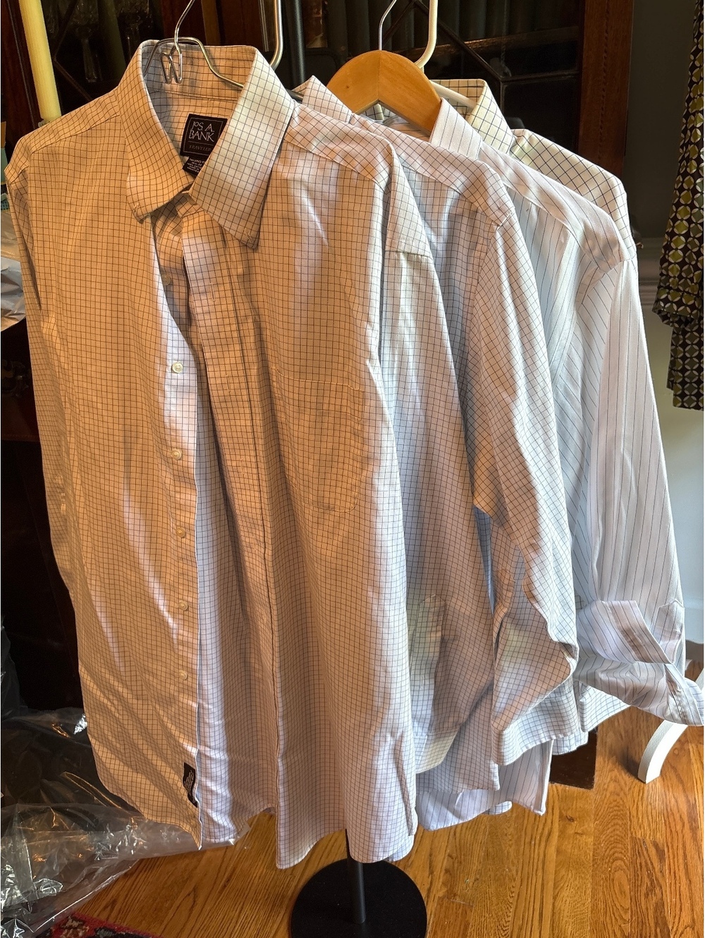 Lot of 4 Jos A  Banks and Brooks Bros Blue and white checked shirts 16.5x32